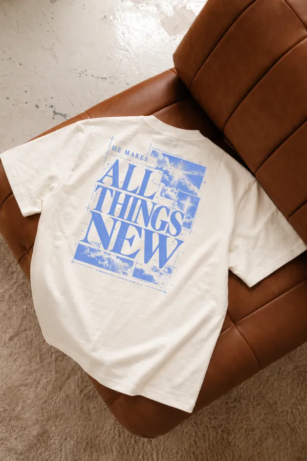 Camiseta Oversized Ele faz Novas Todas as Coisas